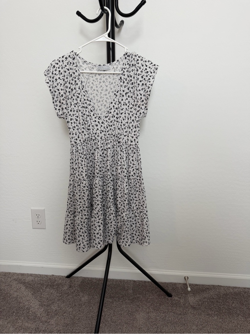 Urban Outfitters White Mini Dress with Black Floral Print